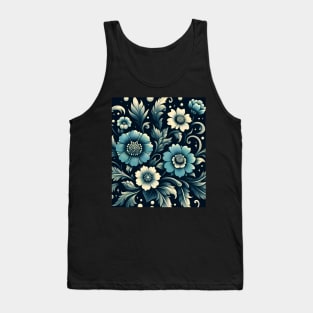 Teal Floral Illustration Tank Top